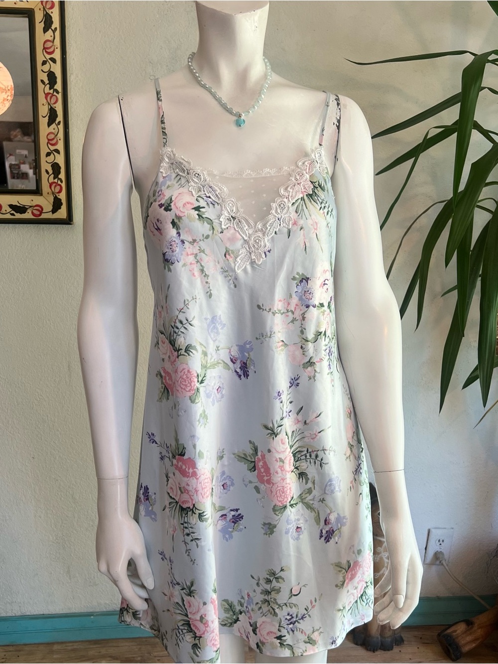 Apt. 9 Pastel Floral Satin Lace-Trim Chemise in Light Blue